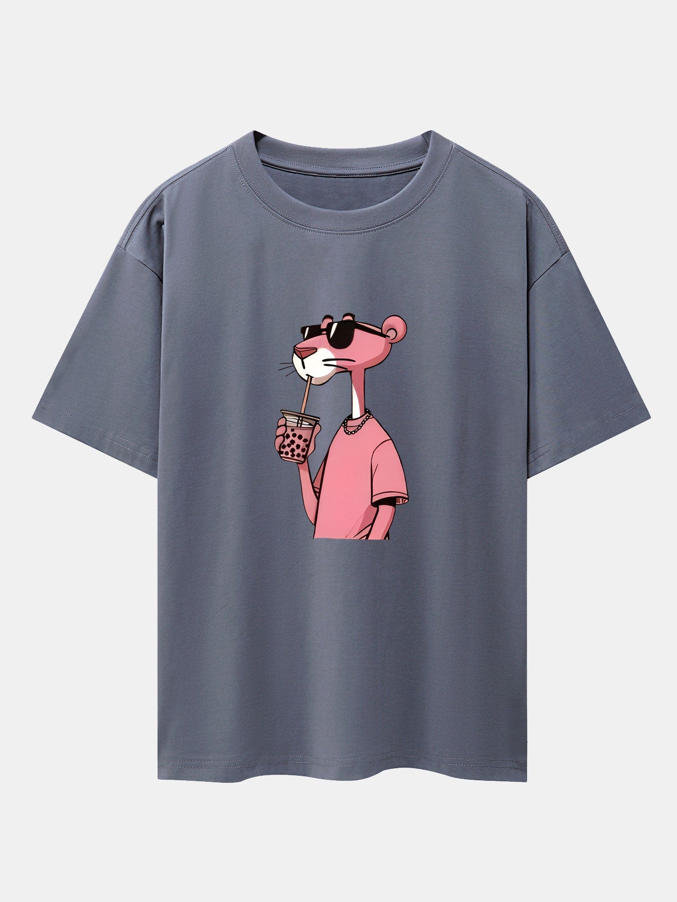 Pink Panther Print Drop Shoulder Oversize T-Shirt