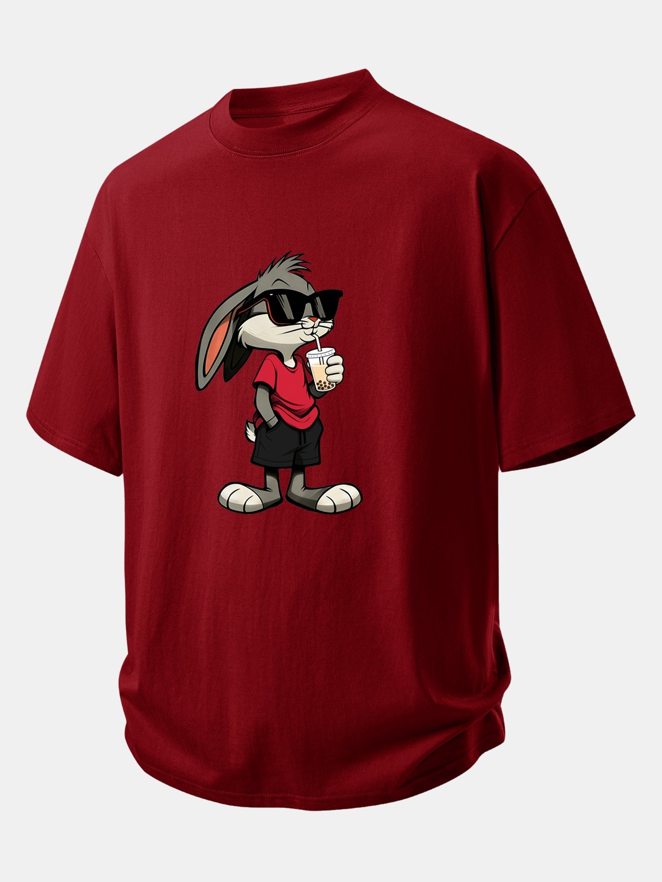 Relax Fit Cartoon Rabbit Print Cotton T-Shirt