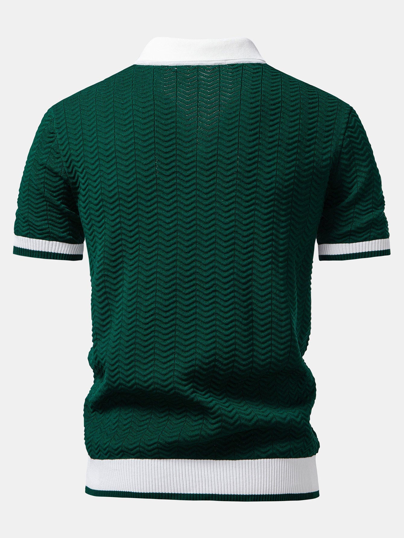 Texture Contrast Knitted V Neck Polo Shirt