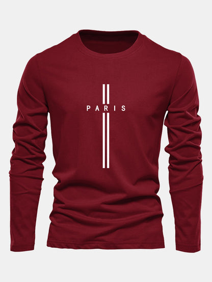 Long Sleeve Paris Stripe Print Cotton T-Shirt