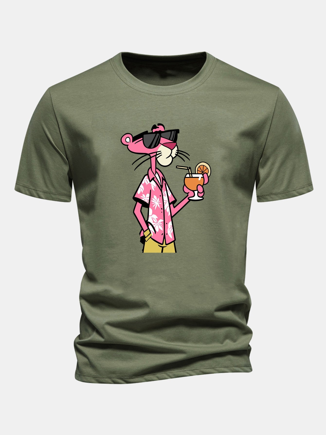 Regular Fit Vacation Pink Panther Print Cotton T-Shirt