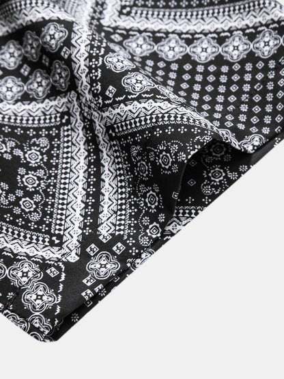 Paisley Print Patchwork Button Up Shirt