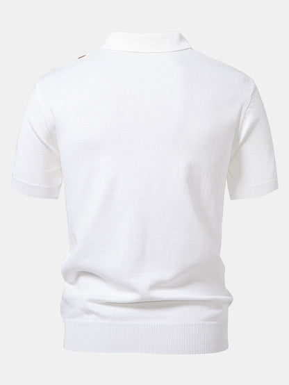 Stripe Knit Zip Up Polo Shirt