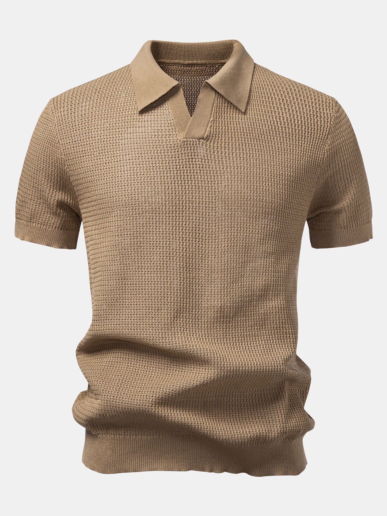Textured Johnny Collar Crocheted Knit Polo