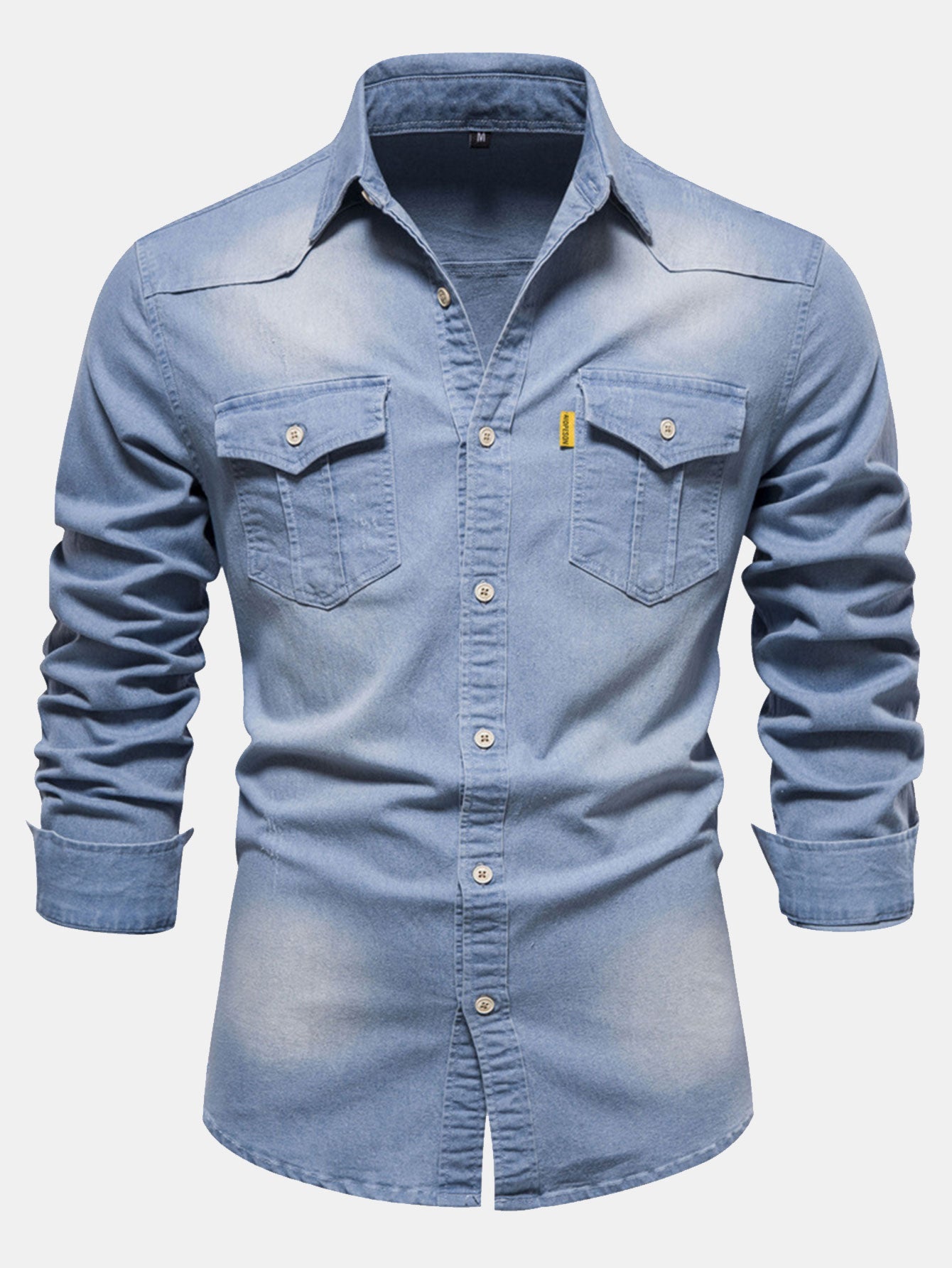 Washed Denim Western Shirt With Pockets
