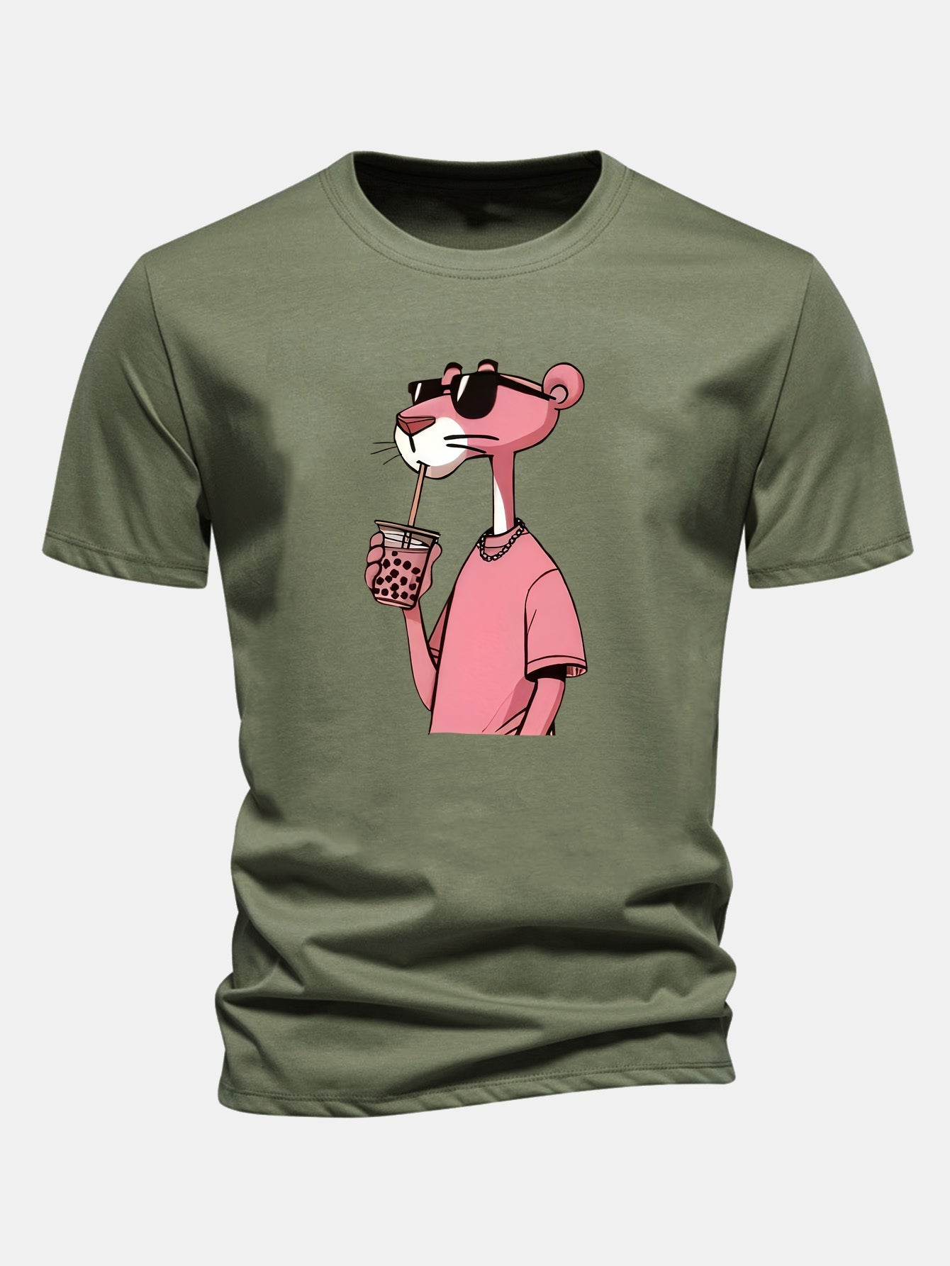 Regular Fit Pink Panther Print Cotton T-Shirt