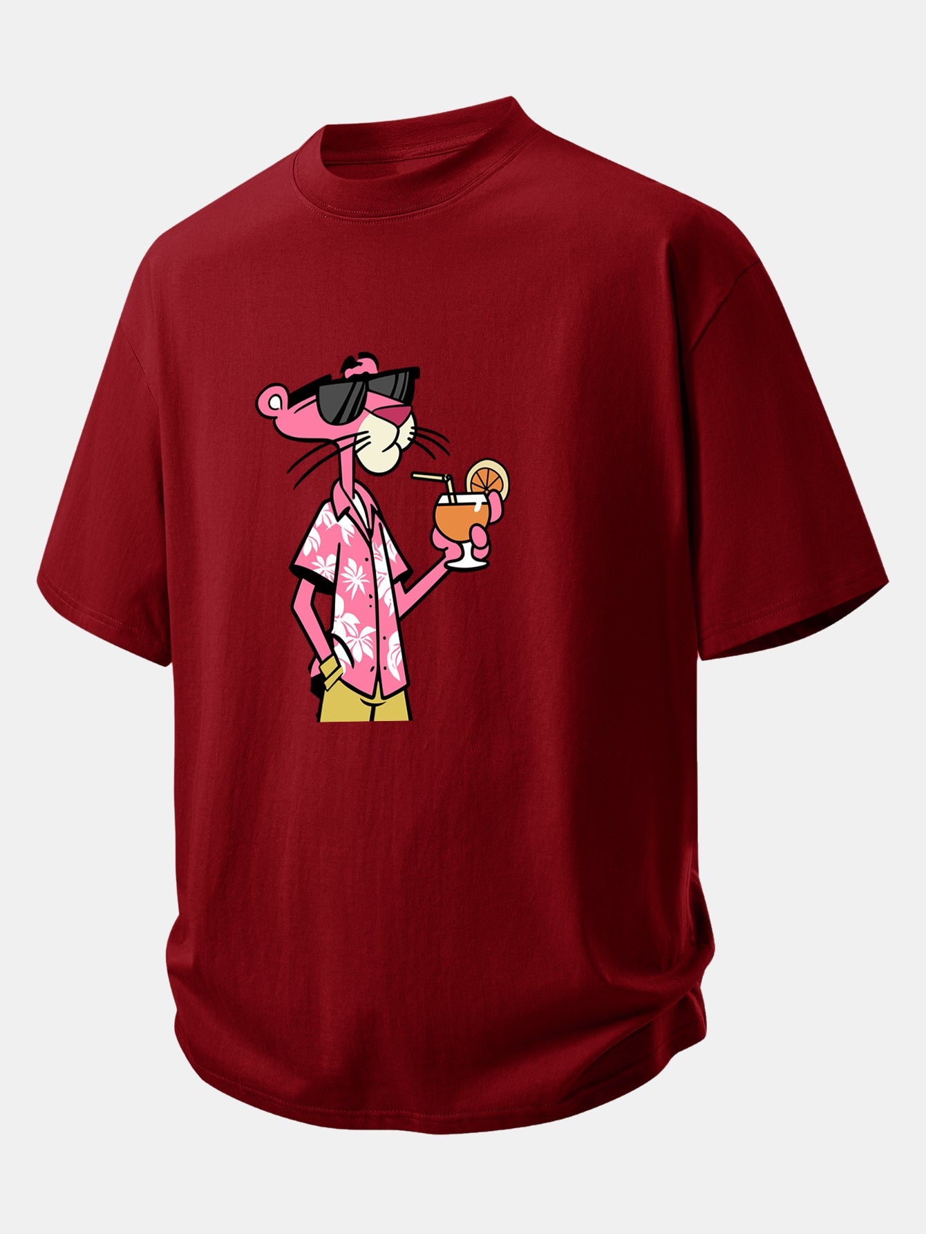 Relax Fit Vacation Pink Panther Print Cotton T-Shirt