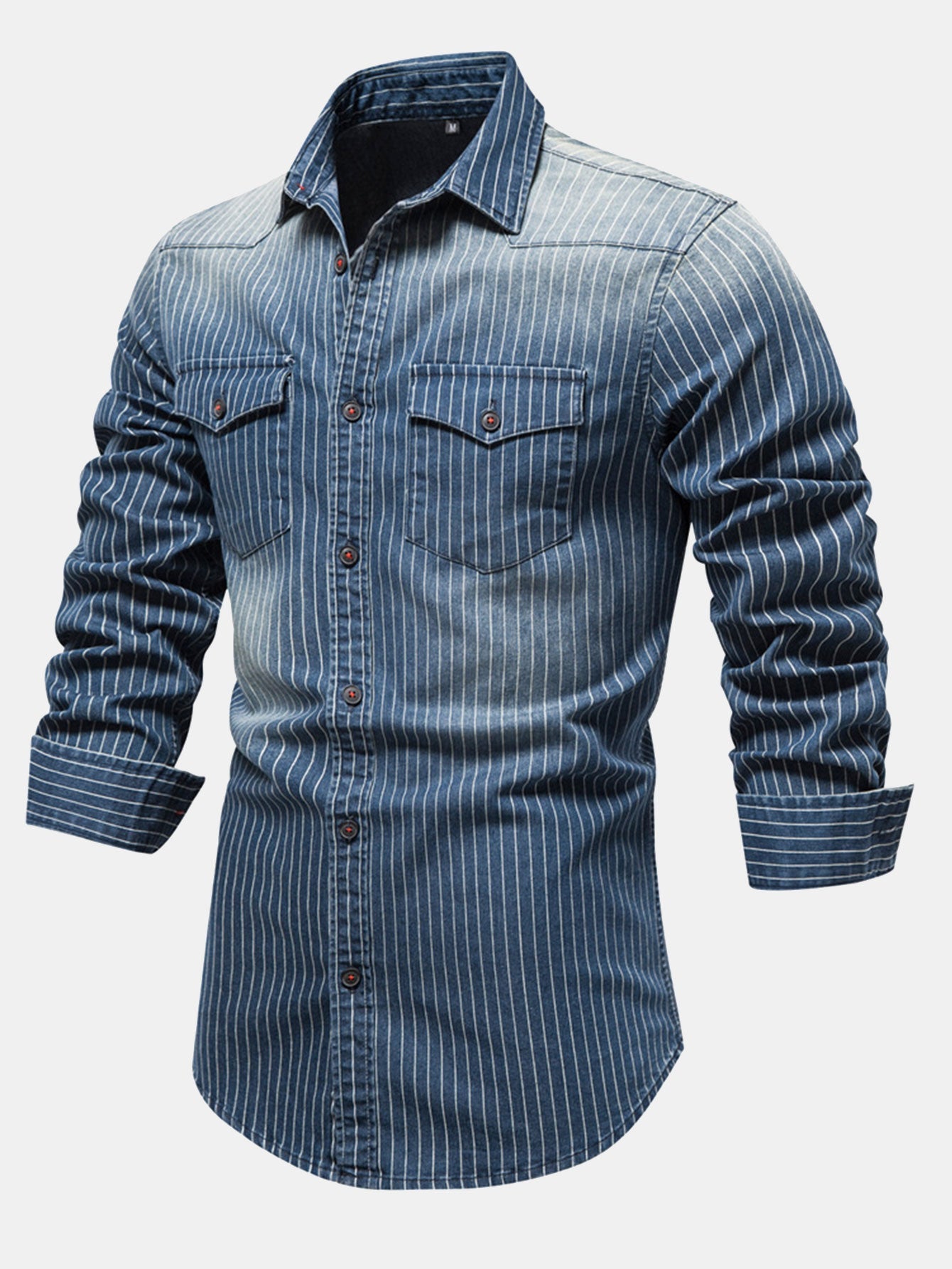 Stripe Washed Denim Shirt With Pockets