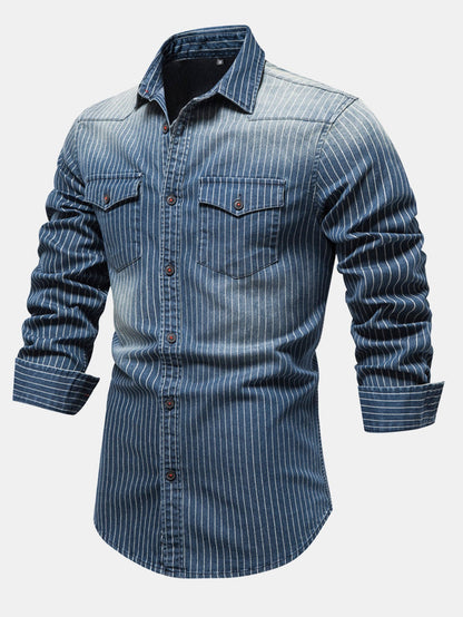Stripe Washed Denim Shirt With Pockets