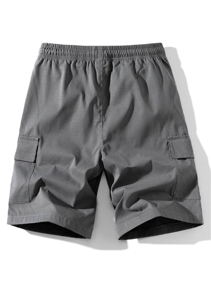 3 Pieces Solid Color Cargo Drawstring Shorts