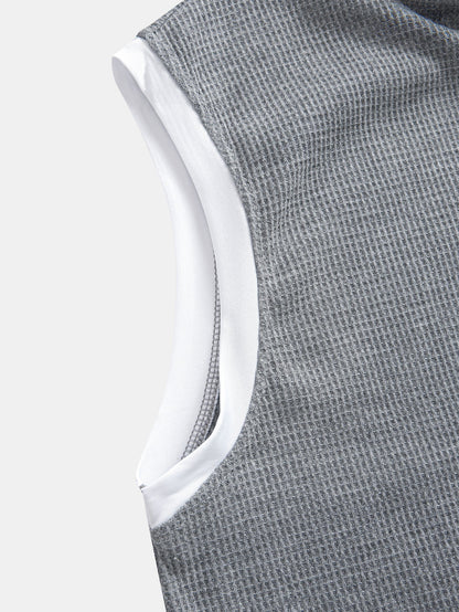 Contrast Waffle Half Open Hooded Vest