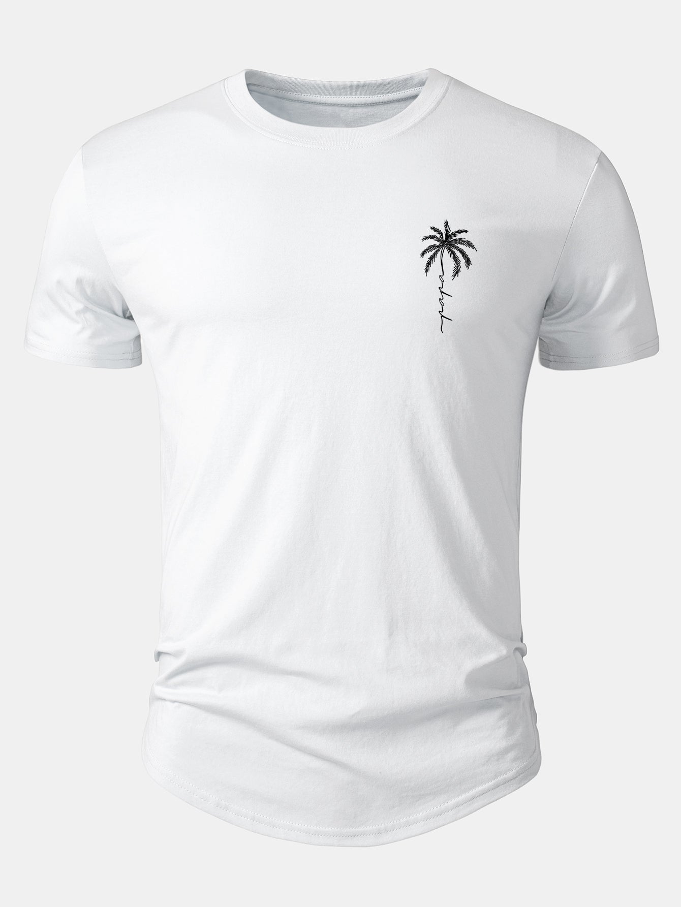 Palm Tree Slogan Print Cotton Arc Hem T-Shirt