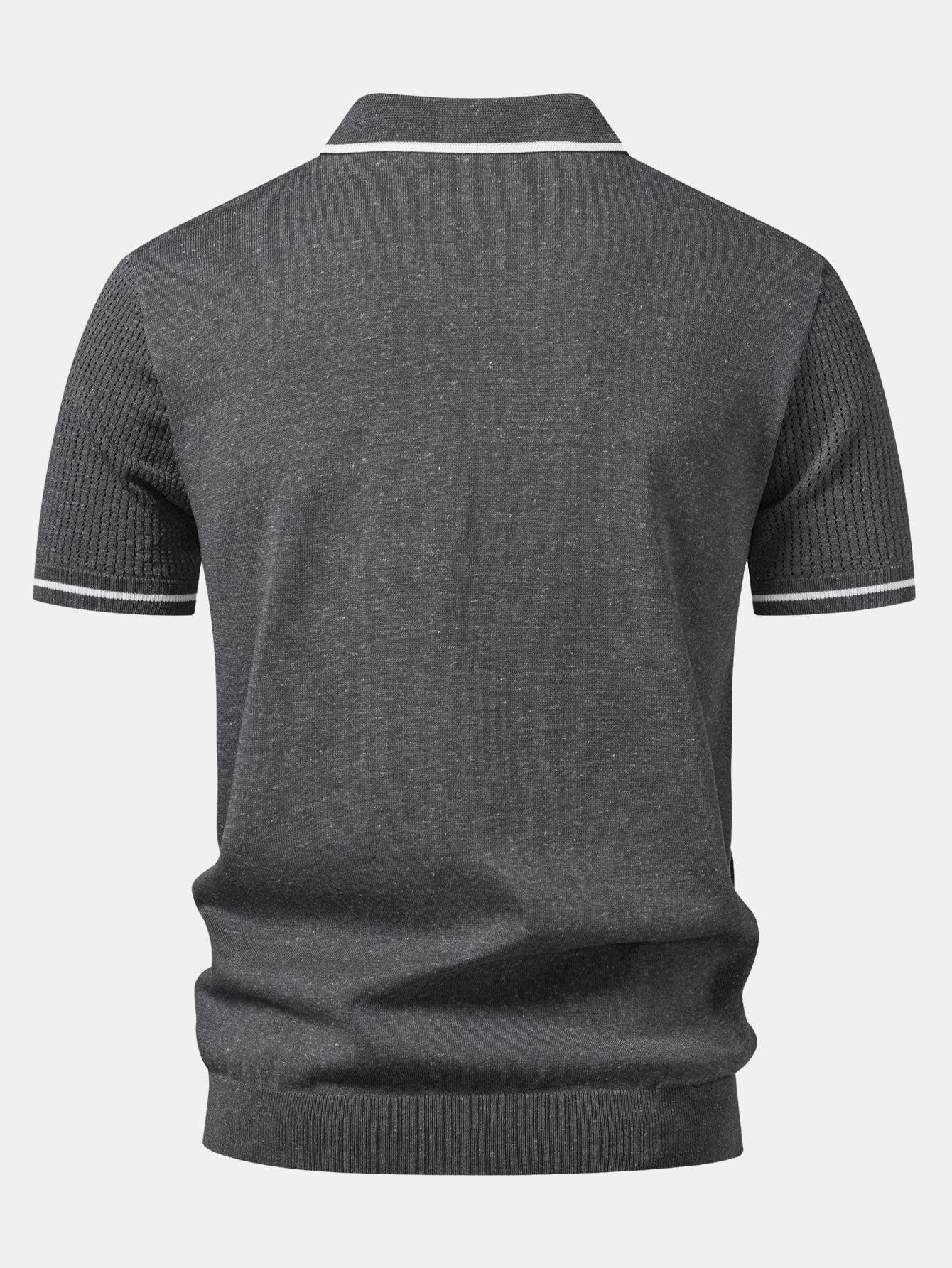 Contrast Stripe Trim Pocket Johnny Collar Knit Polo