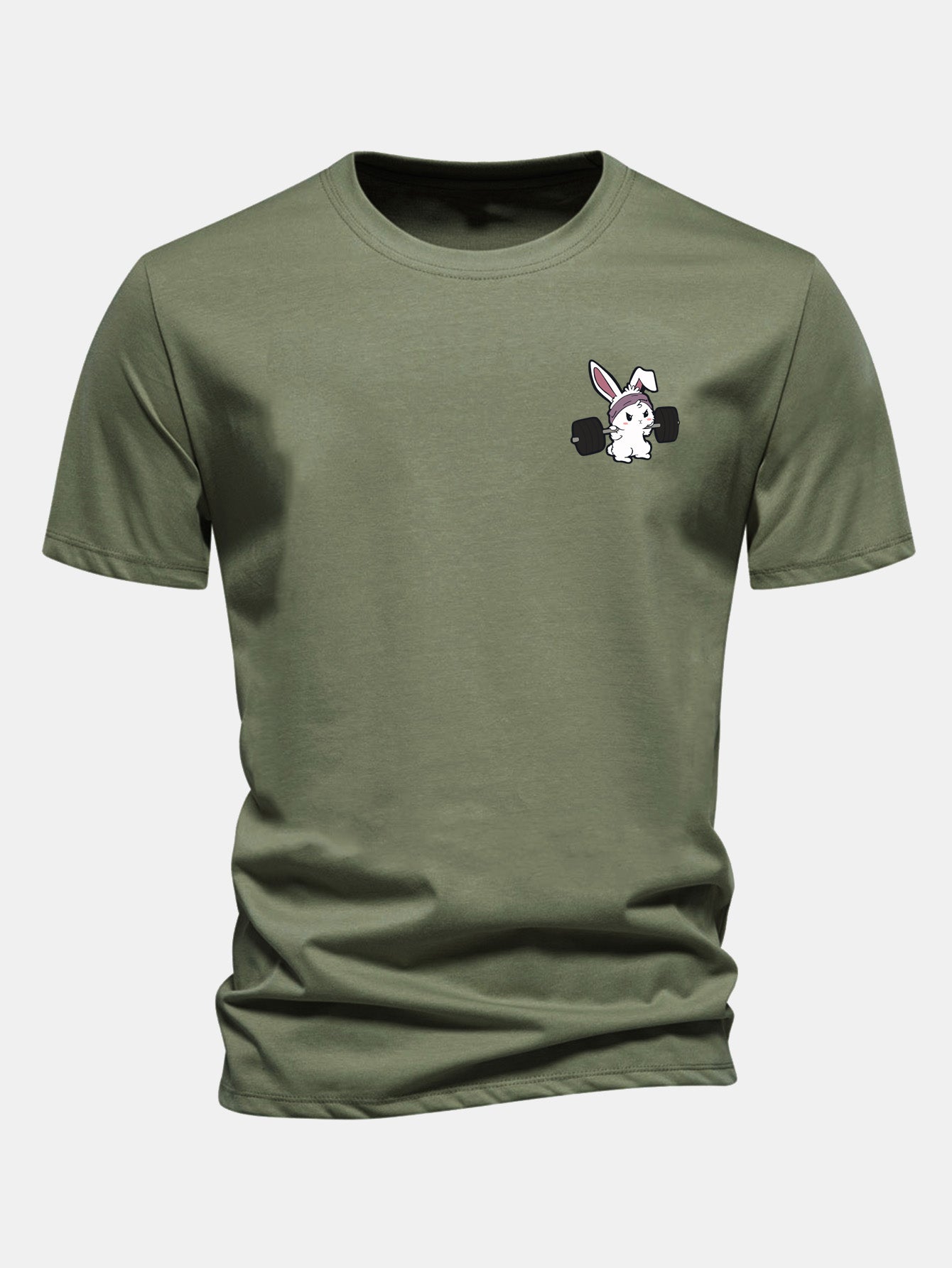 Regular Fit Fitness Rabbit Print Cotton T-Shirt