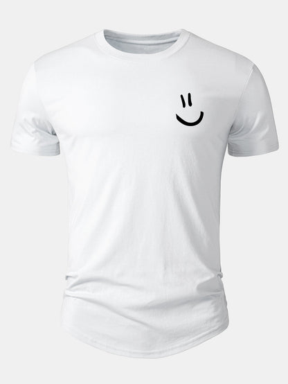 Smiley Print Cotton Arc Hem T-Shirt