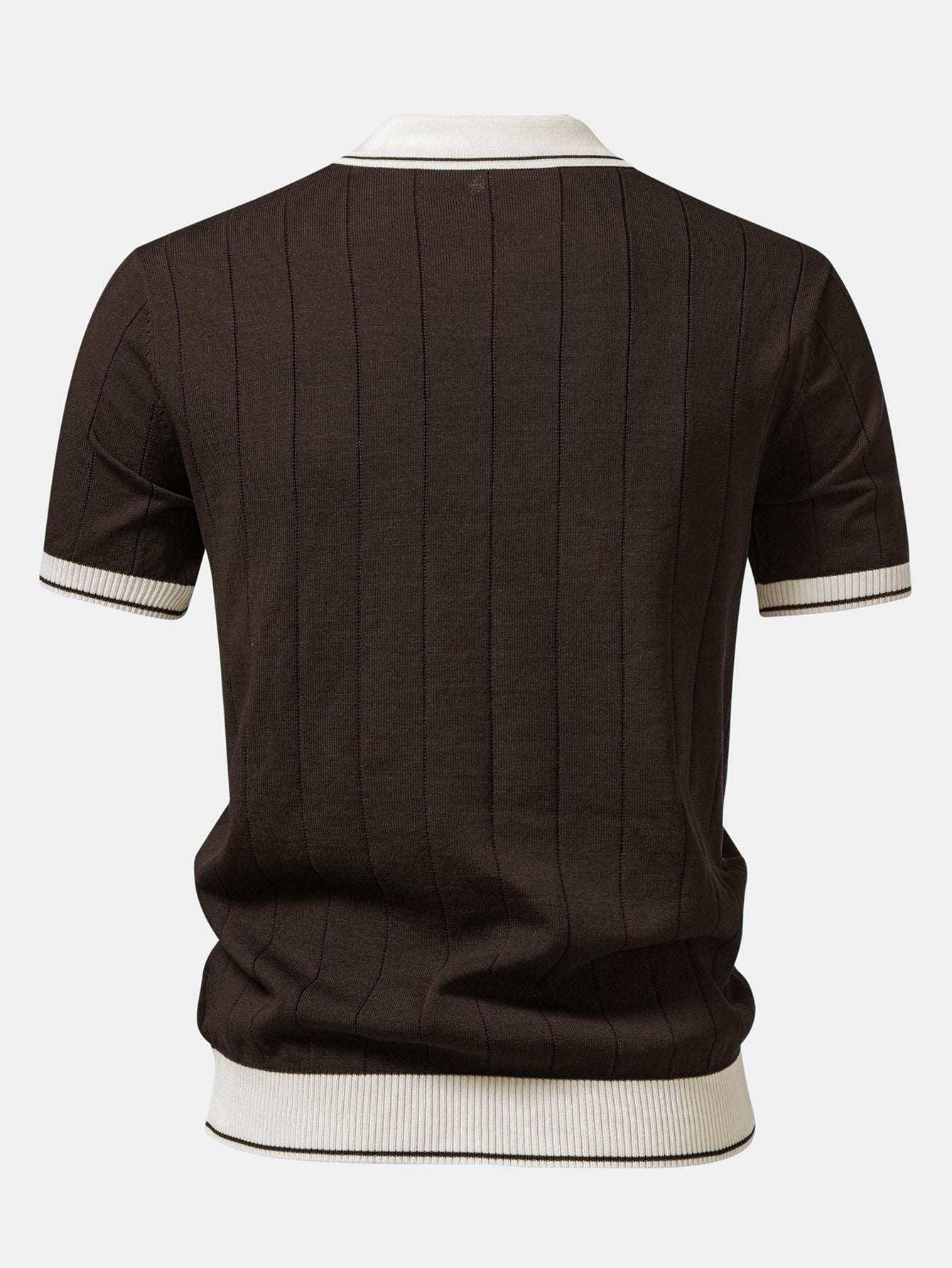 Contrast Trim Ribbed Johnny Collar Knit Polo