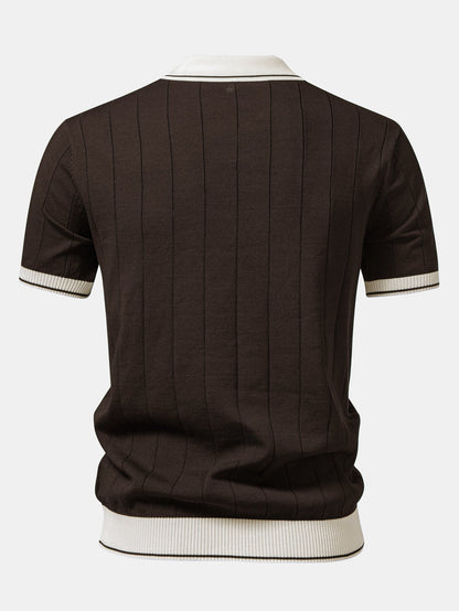Contrast Trim Ribbed Johnny Collar Knit Polo