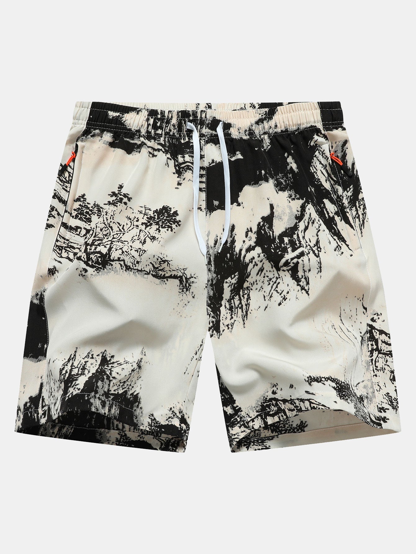 Ink Print Zipper Pocket Shorts