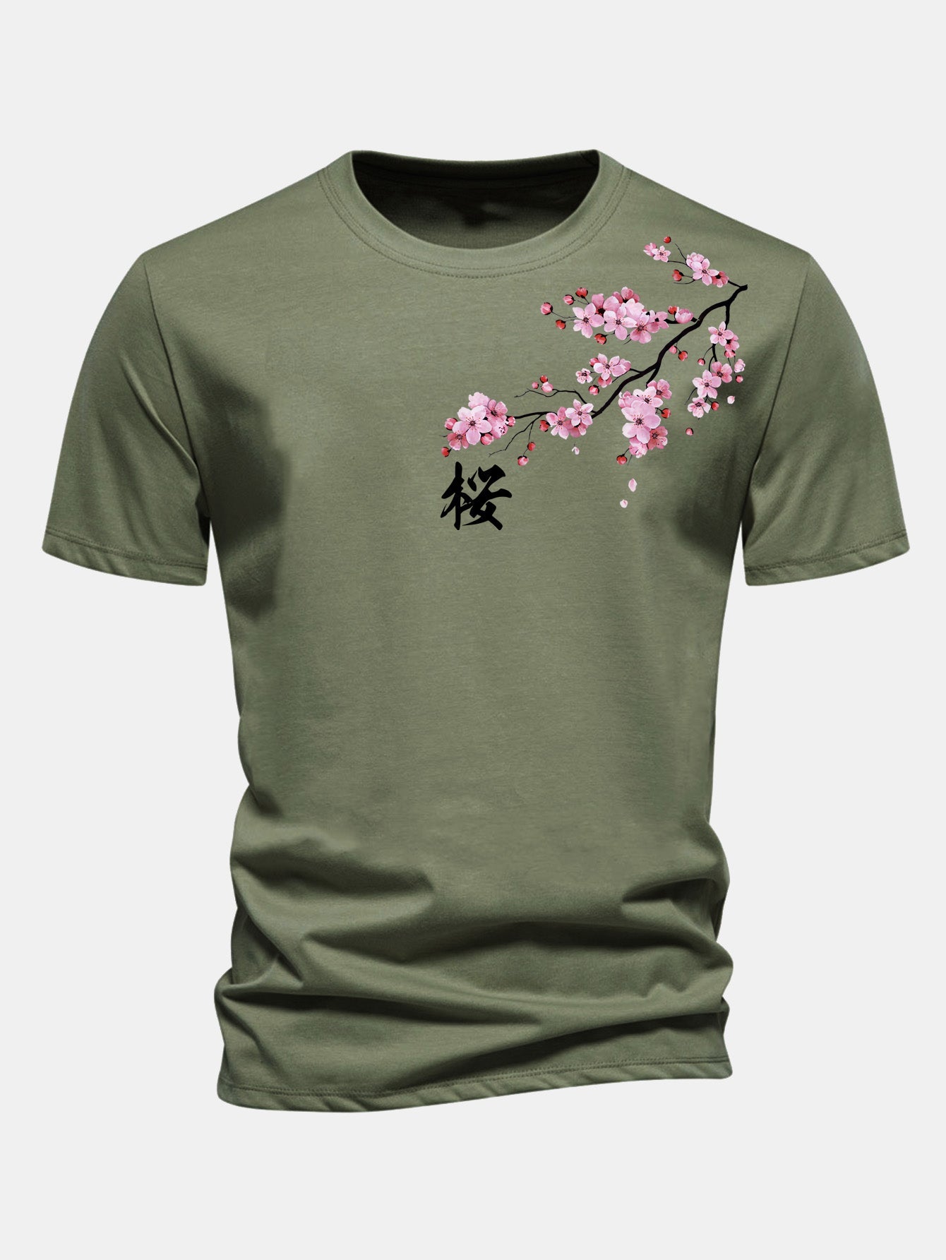 Regular Fit Cherry Blossoms Print Cotton T-Shirt