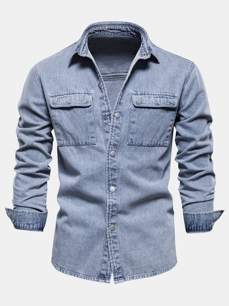 Washed Denim Overshirt With Pockets