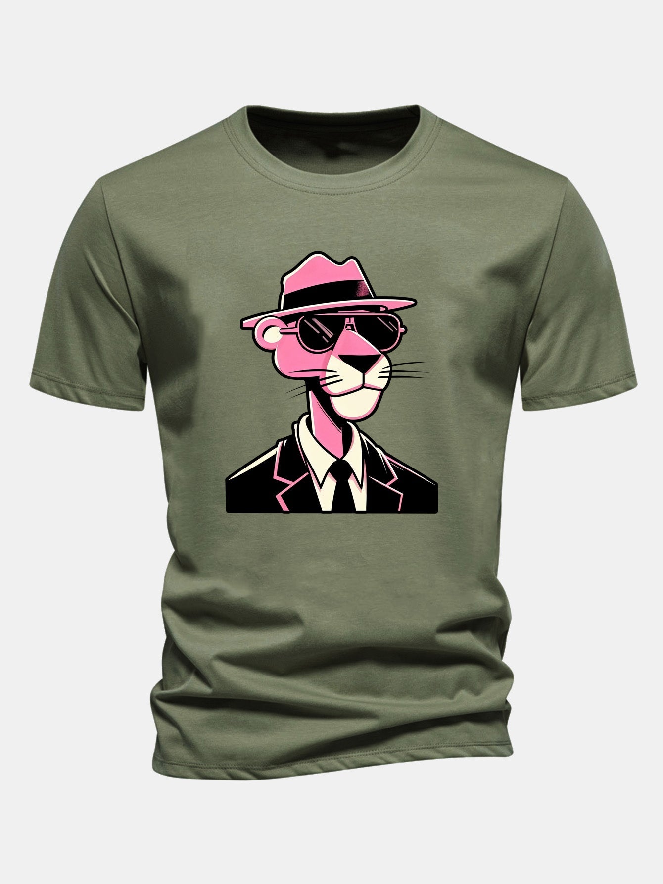 Regular Fit Pink Panther Gentleman Print Cotton T-Shirt