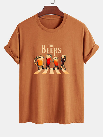 Regular Fit Beer Print Cotton T-Shirt