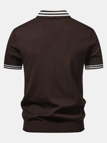 Contrast Trim Twisted Jacquard Knit Polo
