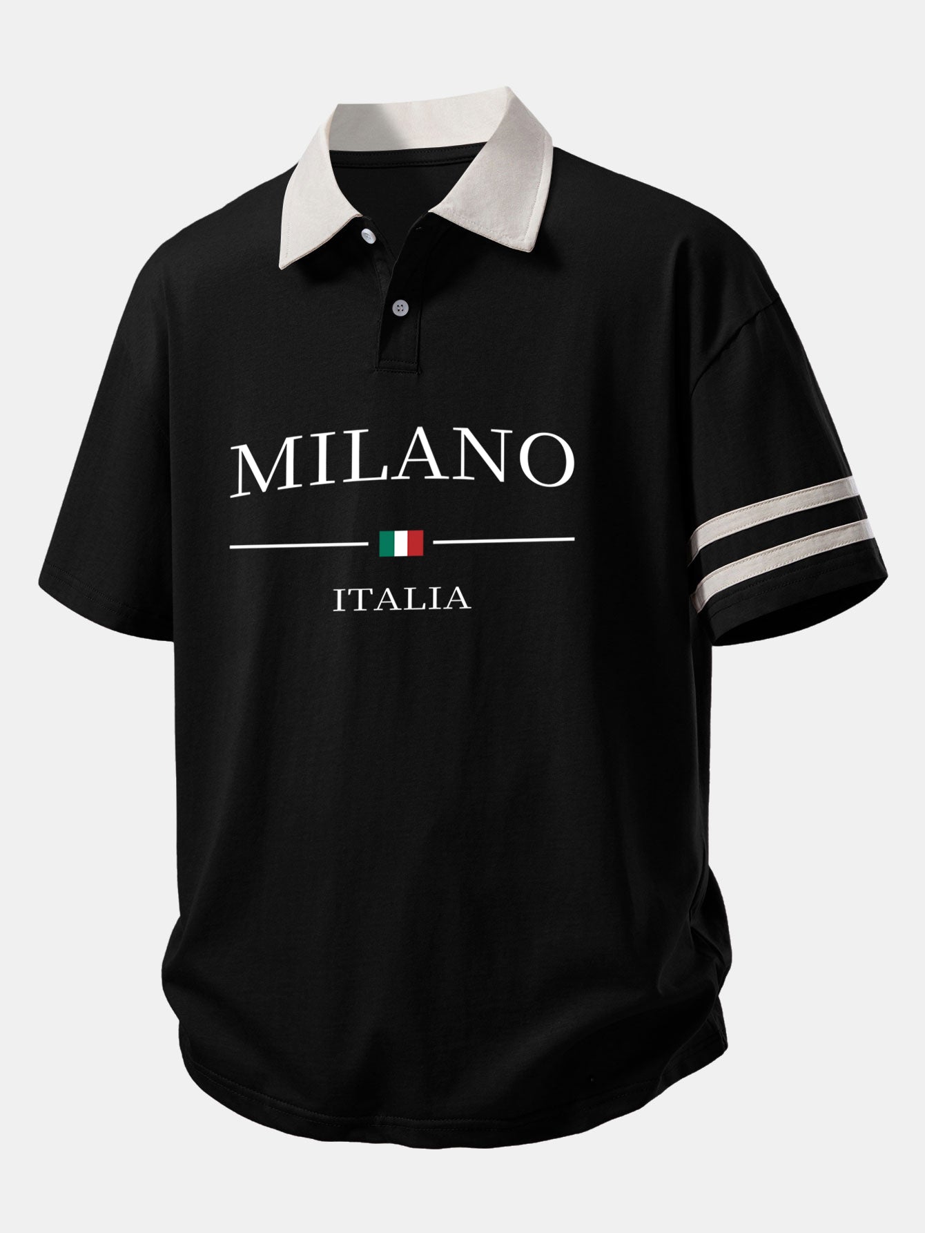 Relax Fit Milano Print Contrast Collar Polo Shirt