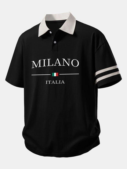 Relax Fit Milano Print Contrast Collar Polo Shirt