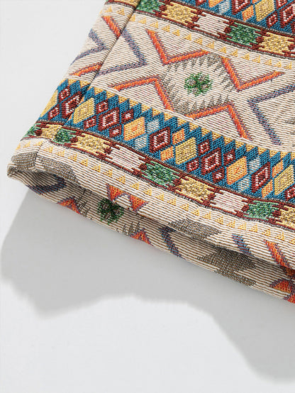 Ethnic Geometric Jacquard Drawstring Shorts