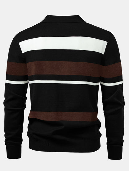 Long Sleeve Stripe Knit Polo Shirt