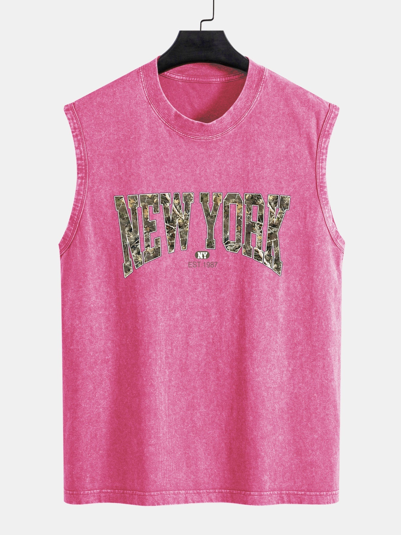 Camouflage New York Print Washed Distressed Tank Top