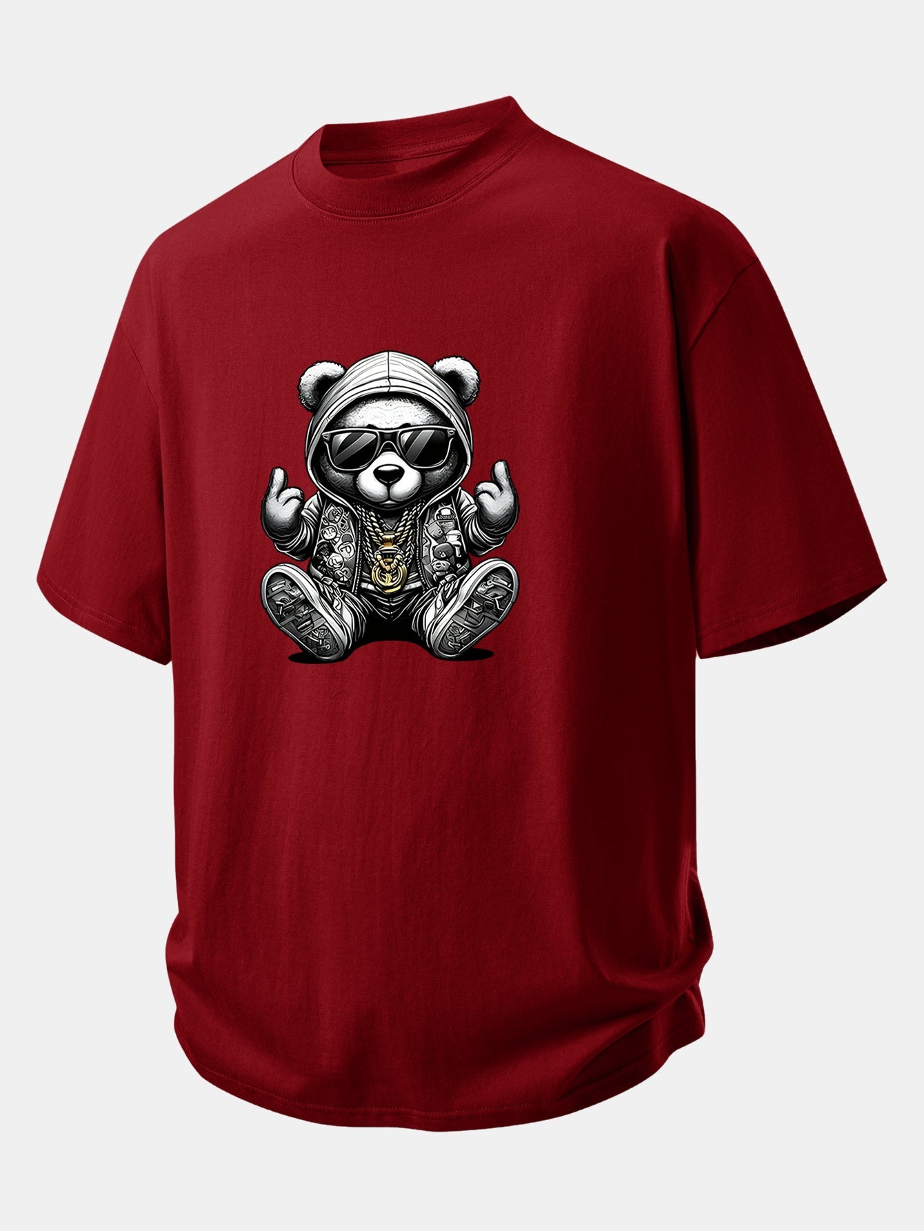 Relax Fit Hip Hop Bear Print Cotton T-Shirt