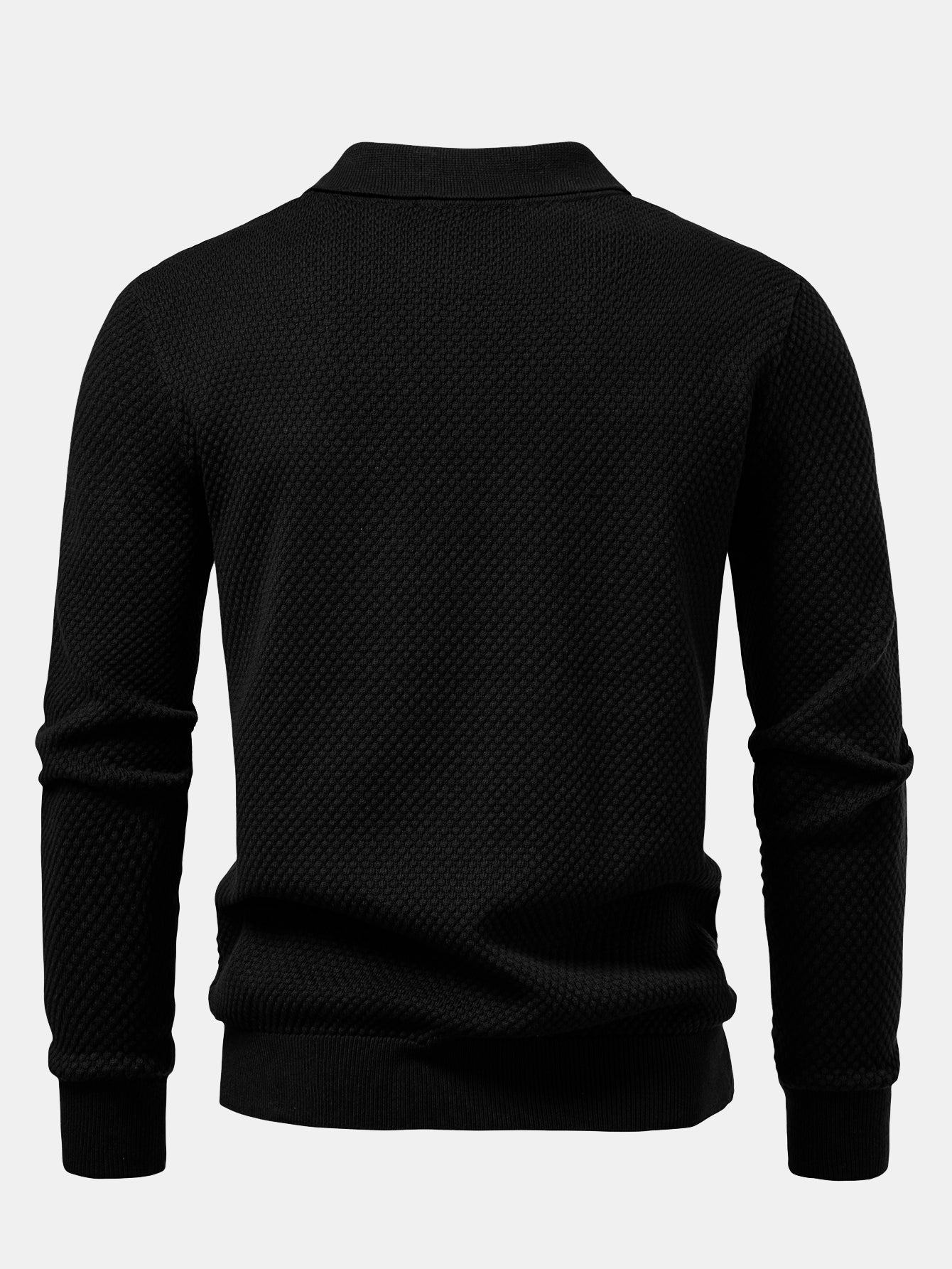 Long Sleeve Pineapple Textured Knit Polo Shirt