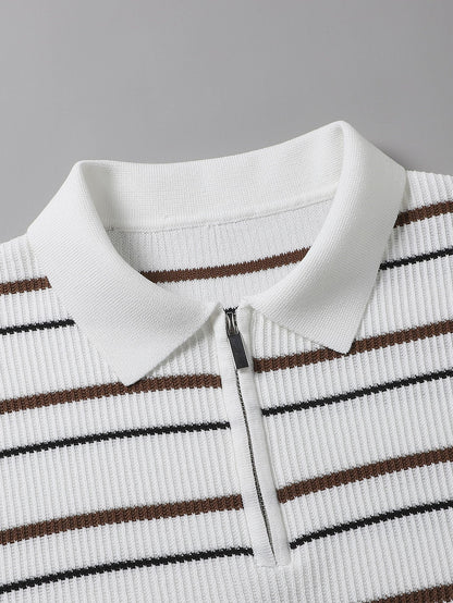 Stripe Waffle Zipper Knit Polo