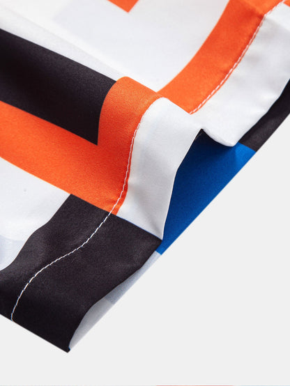 Striped Color Block Print Button Up Shirt