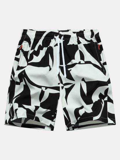 Color Block Print Zipper Pocket Shorts