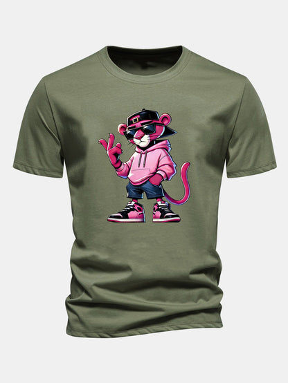 Regular Fit Cool Pink Panther Print Cotton T-Shirt