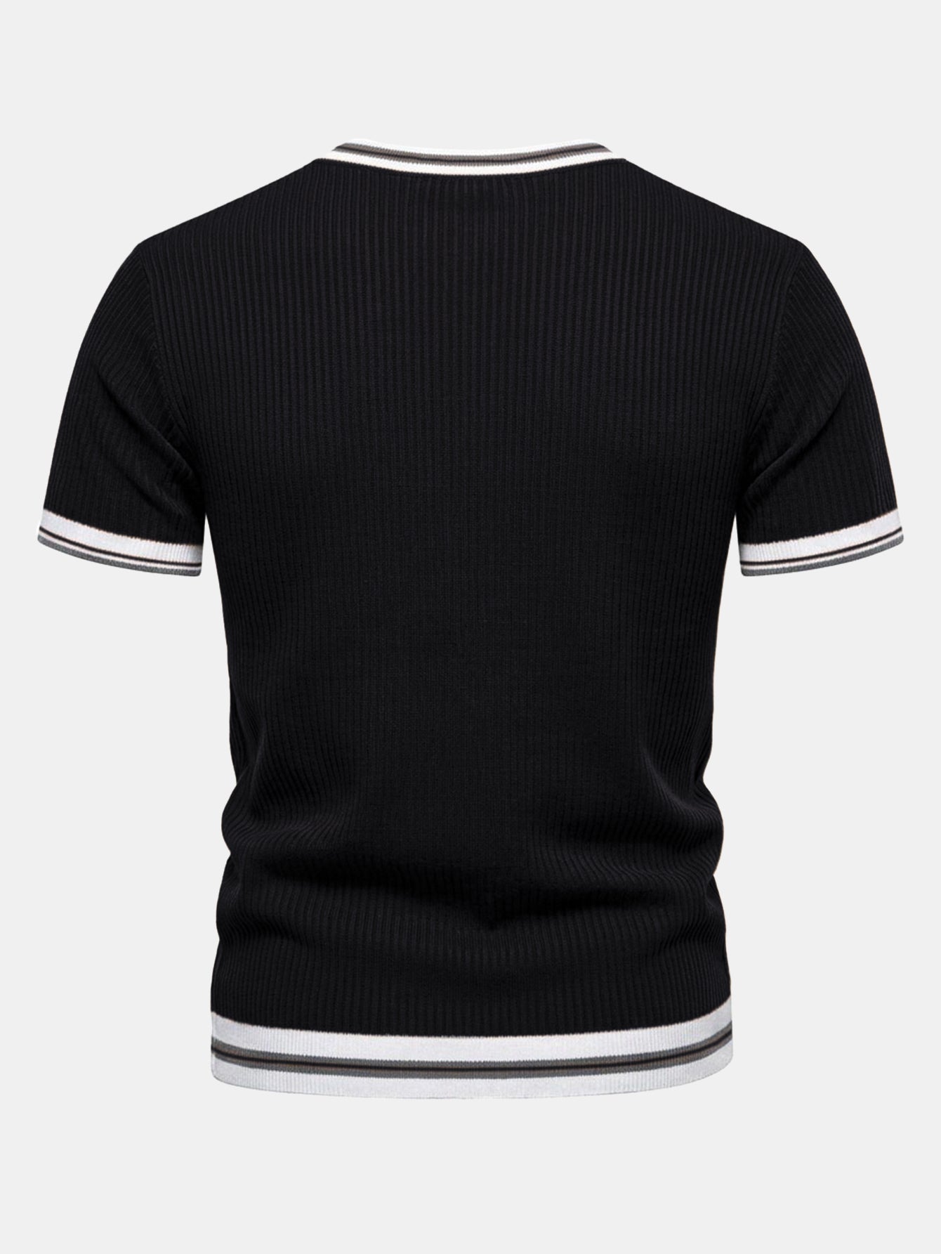 Textured Contrast Crew Neck Knit T-Shirt