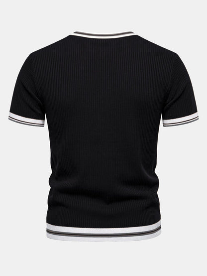 Textured Contrast Crew Neck Knit T-Shirt