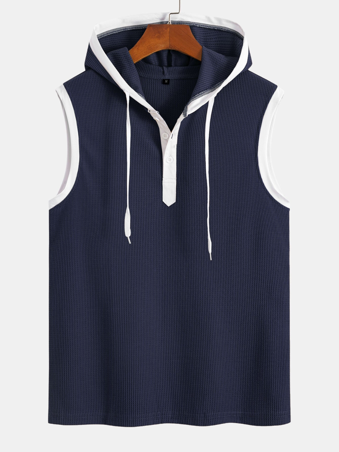 Contrast Waffle Half Open Hooded Vest