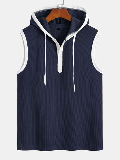 Contrast Waffle Half Open Hooded Vest