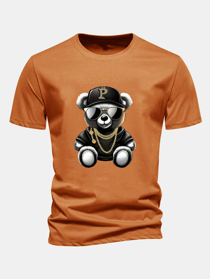 Regular Fit Hip Hop Bear Print Cotton T-Shirt