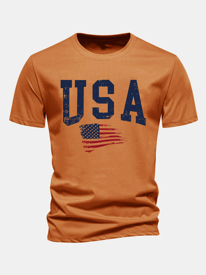 Regular Fit USA Flag Print Cotton T-Shirt