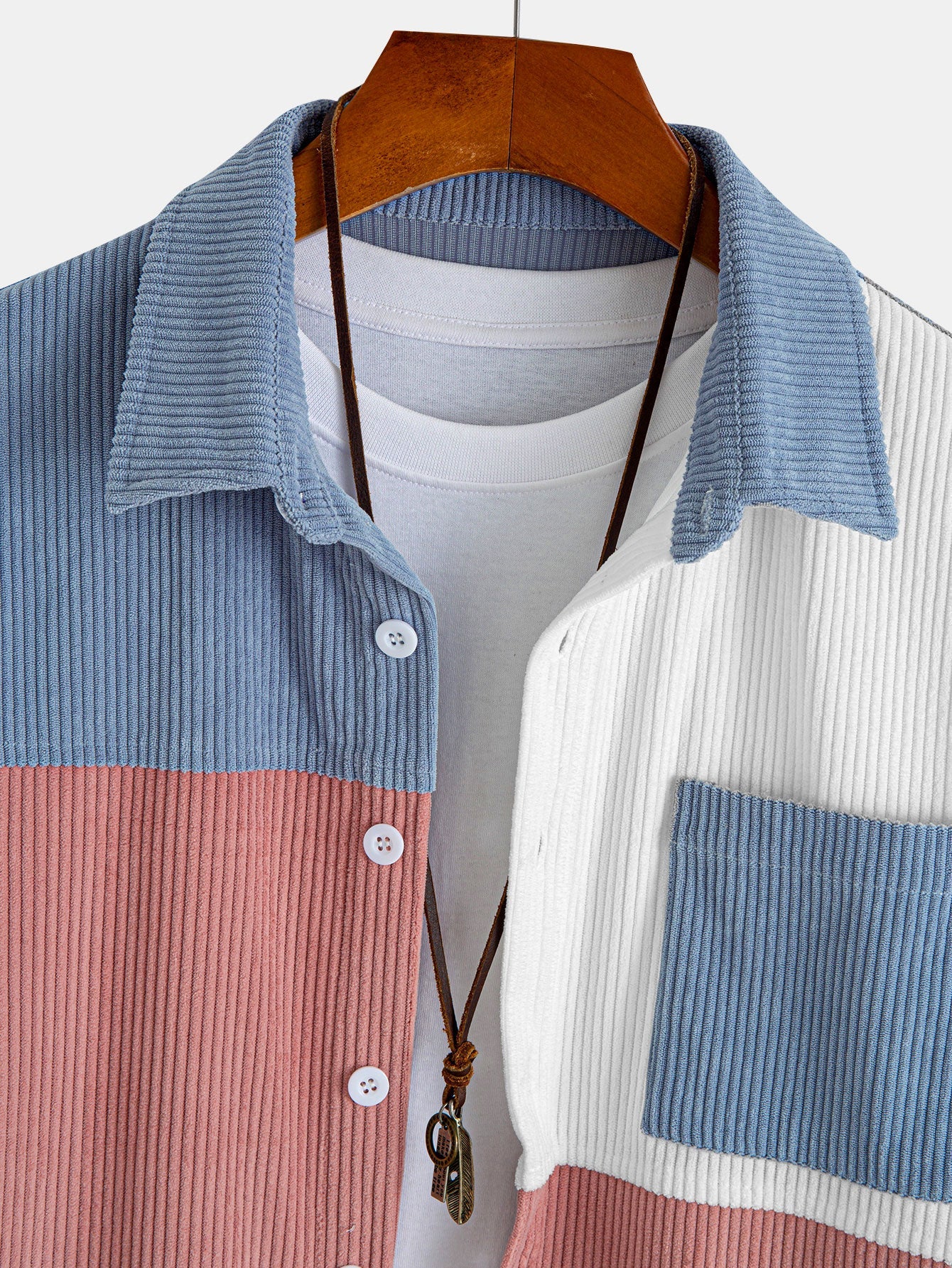 Relax Fit Color Block Corduroy Button Up Shirt