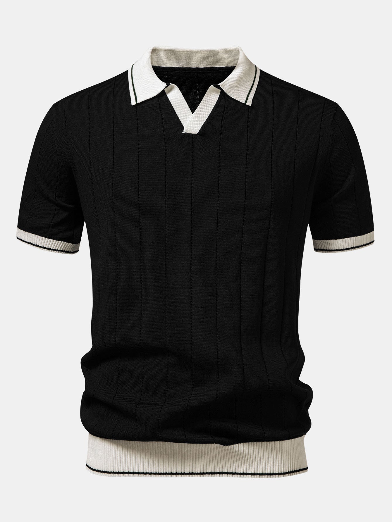 Contrast Trim Ribbed Johnny Collar Knit Polo