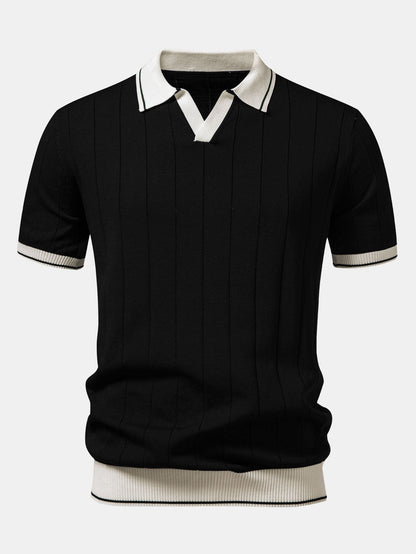 Contrast Trim Ribbed Johnny Collar Knit Polo