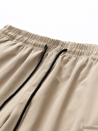 3 Pieces Solid Color Cargo Drawstring Shorts