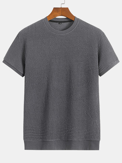 Short Sleeve Waffle Ribbed Hem T-Shirt