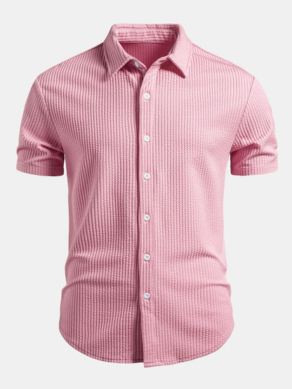 Muscle Fit Ribbed Button Up Shirt